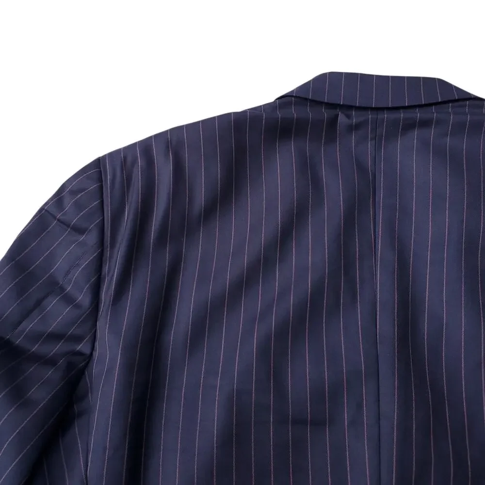 Joseph Abboud 2 Pc Suit Double Breasted Wool Navy Blue Pink Pinstripe 48R 40x28